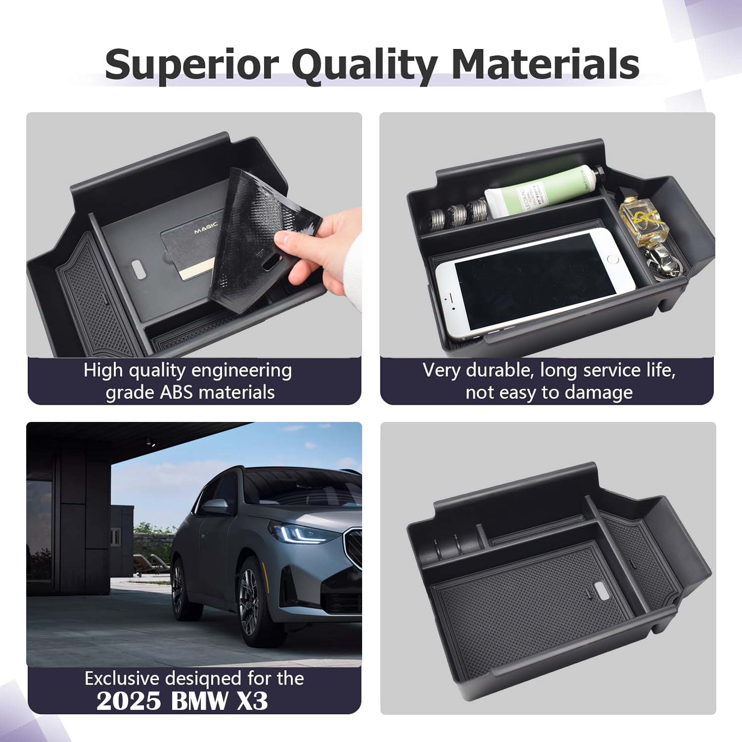 Center Console Organizer Tray for 2025+ BMW X3 (30 xDrive/M50 xDrive) Armrest Storage Box ABS Interior Car Storage Accessories nero