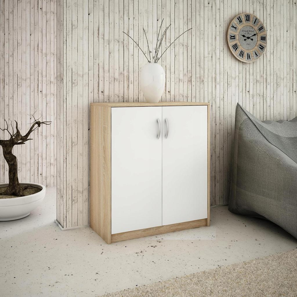 Chest Of Drawers 2D White-Sonoma Two-Door Shelf