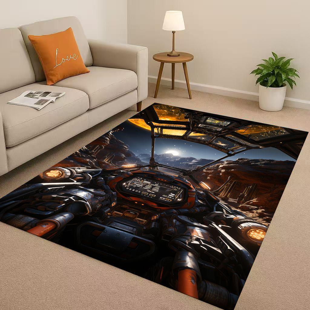 HD Spacecraft Aircraft Cockpit Dashboard Living Room Non Slip Area Rug Carpet for Bedroom Kids Playroom Sofa,Home Decor Doormat