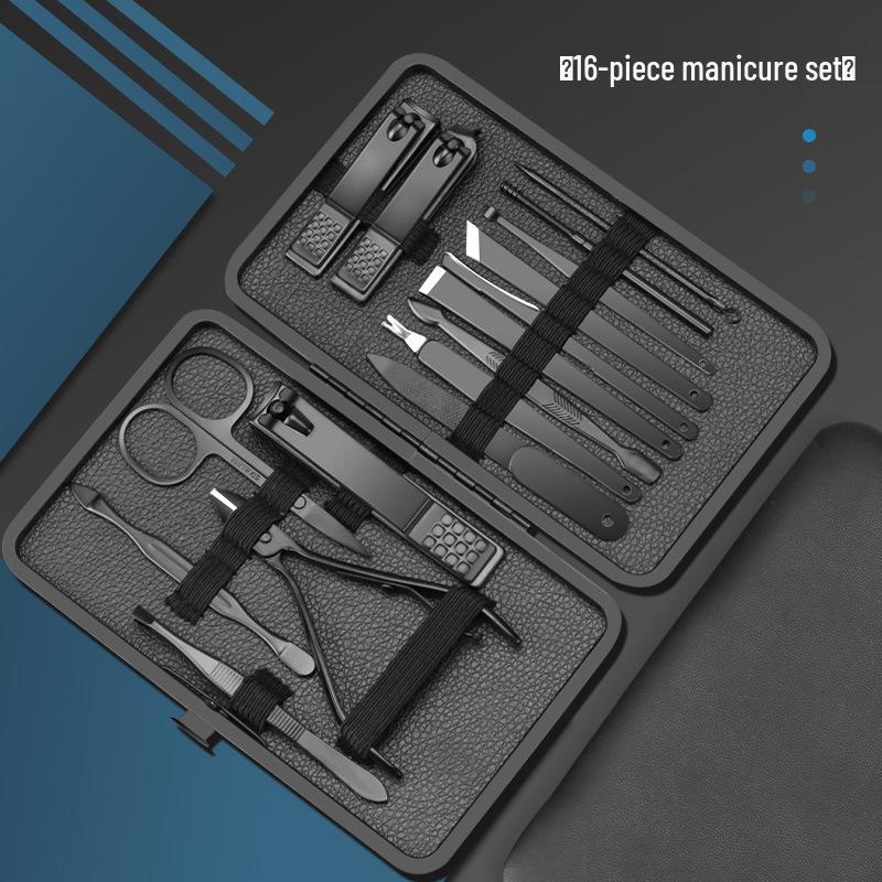 18-Piece Black Manicure & Pedicure Set: Stainless Steel Beauty Tools & Nail Clippers