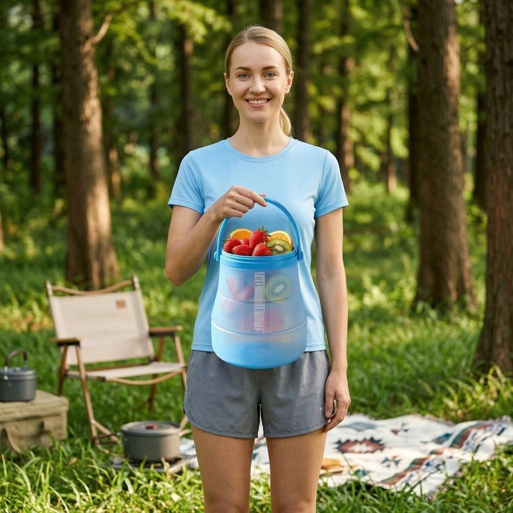 Camping ao Ar Livre Portátil Alimento Portátil Silicone Recipiente de Armazenamento de Alimentos Bebida Fria Balde de Gelo 1600ml