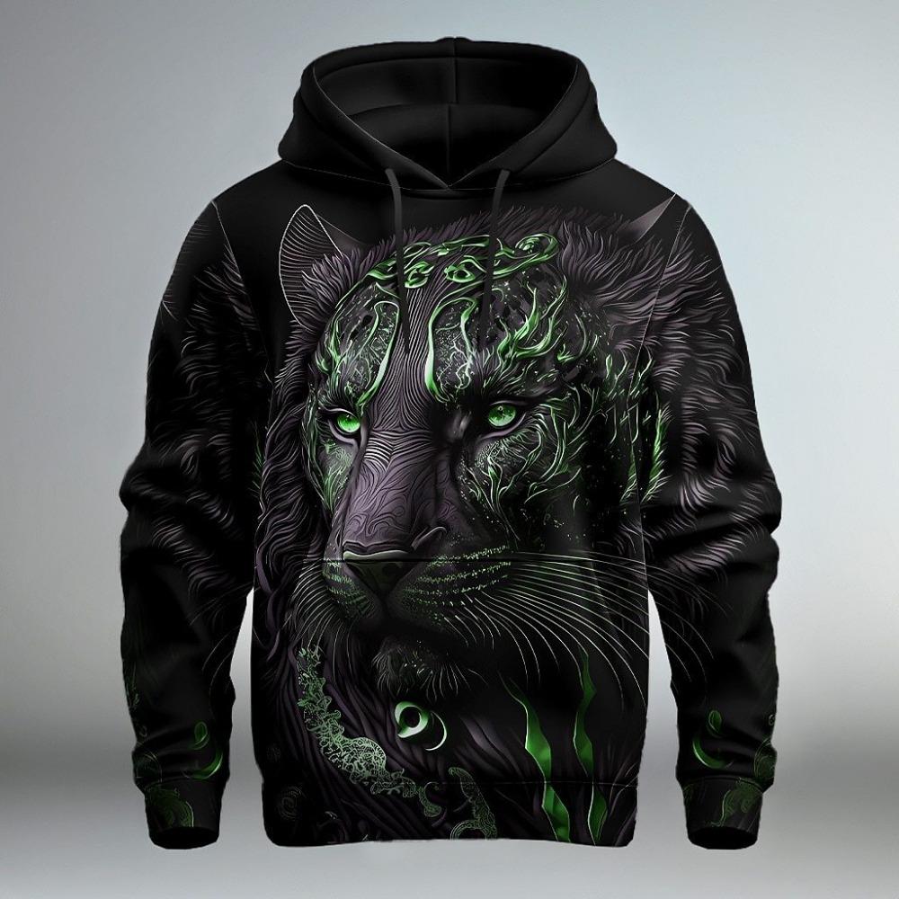 Fierce Animal Lion Pattern 3D Digital Printing Men's Fashionable Hooded Sweatshirt