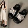 Fashion Women New Summer Crystal Platform Sandals Beige Thick Bottom Slippers Woman 7CM High Heels Fashion Open Toe Outdoor Beach Slides