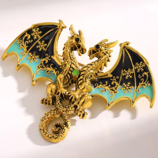 Yousheng Two-Headed Dragon Design Brooch, Gradient Enamel Electroplated Finish Safety Pin, Fade-Resistant Brooch for Suits Coats Bags