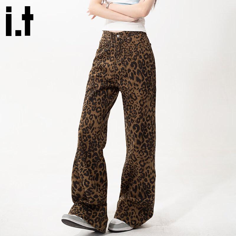 CHOCOOLATE Женские джинсы прямого кроя с высокой талией и леопардовым принтом S