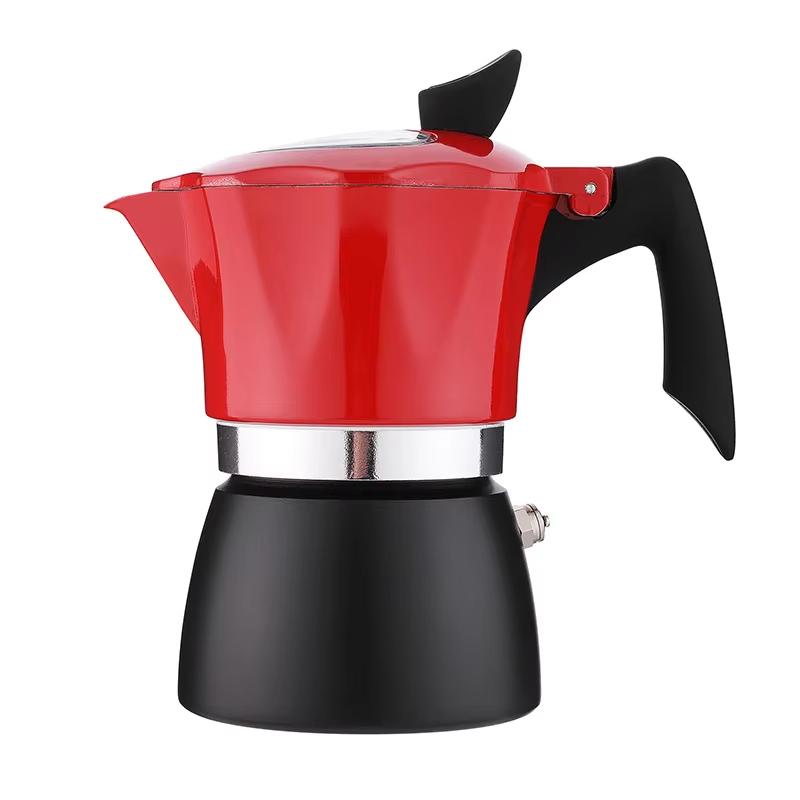Latest Style Premium Aluminum Double Colors Italian Stove Top Coffee Maker Espresso Moka Pot with Transparent Lid