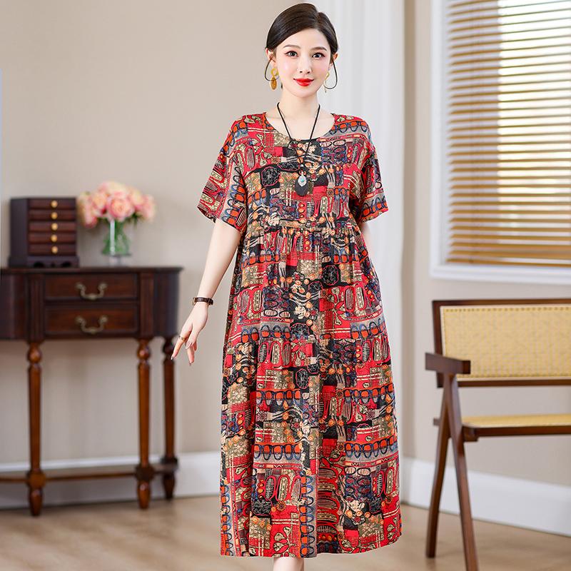 Plus Size Floral Dresses for Women  Oversize Loose Short Sleeve Summer Long Dress Middle-aged Women Summer Sundresses
