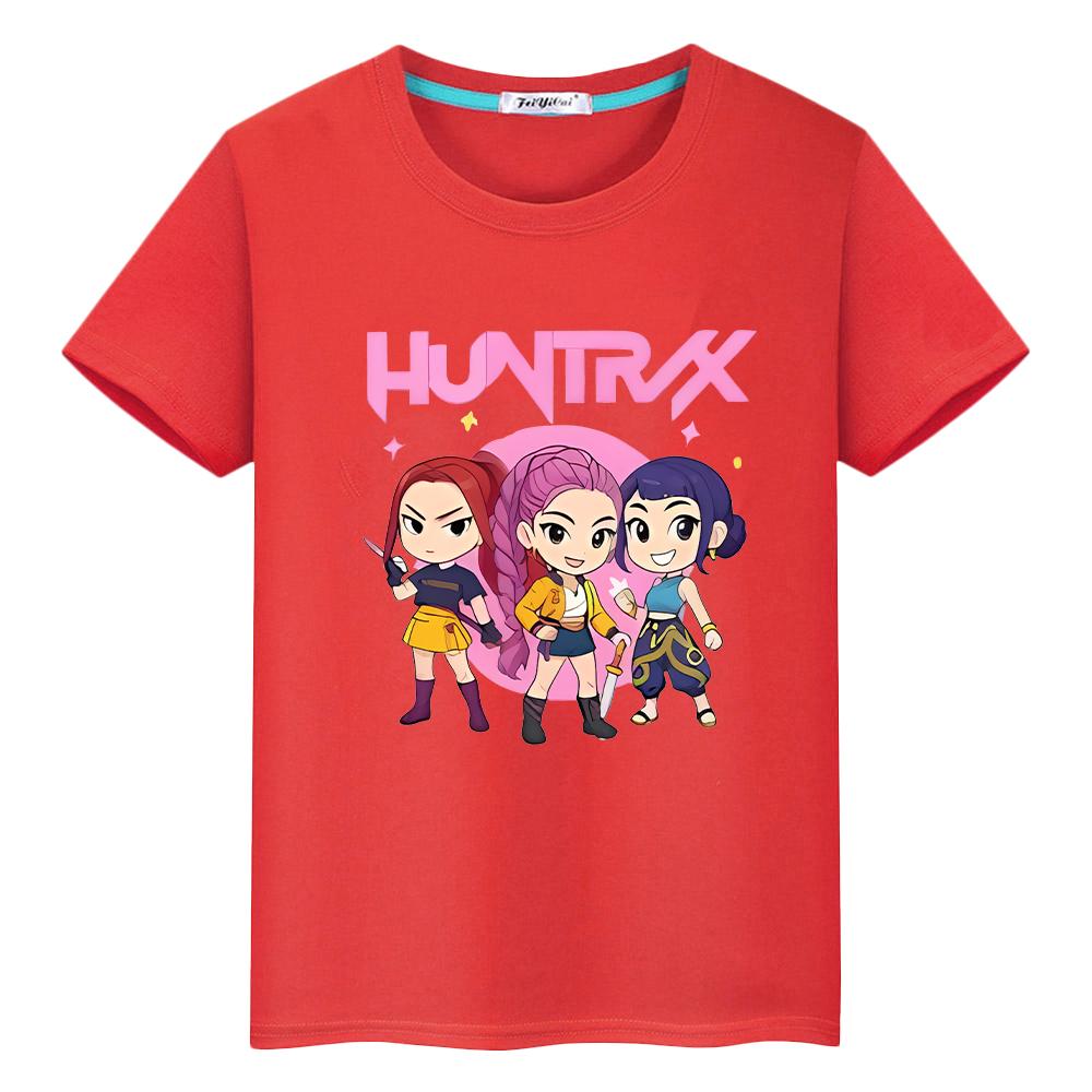 

t shirt for kids boy 10year kpop demon hunters Print 100%Cotton Cute Tees anime Short Kawaii Tops y2k one piece girls clothes 100 красный