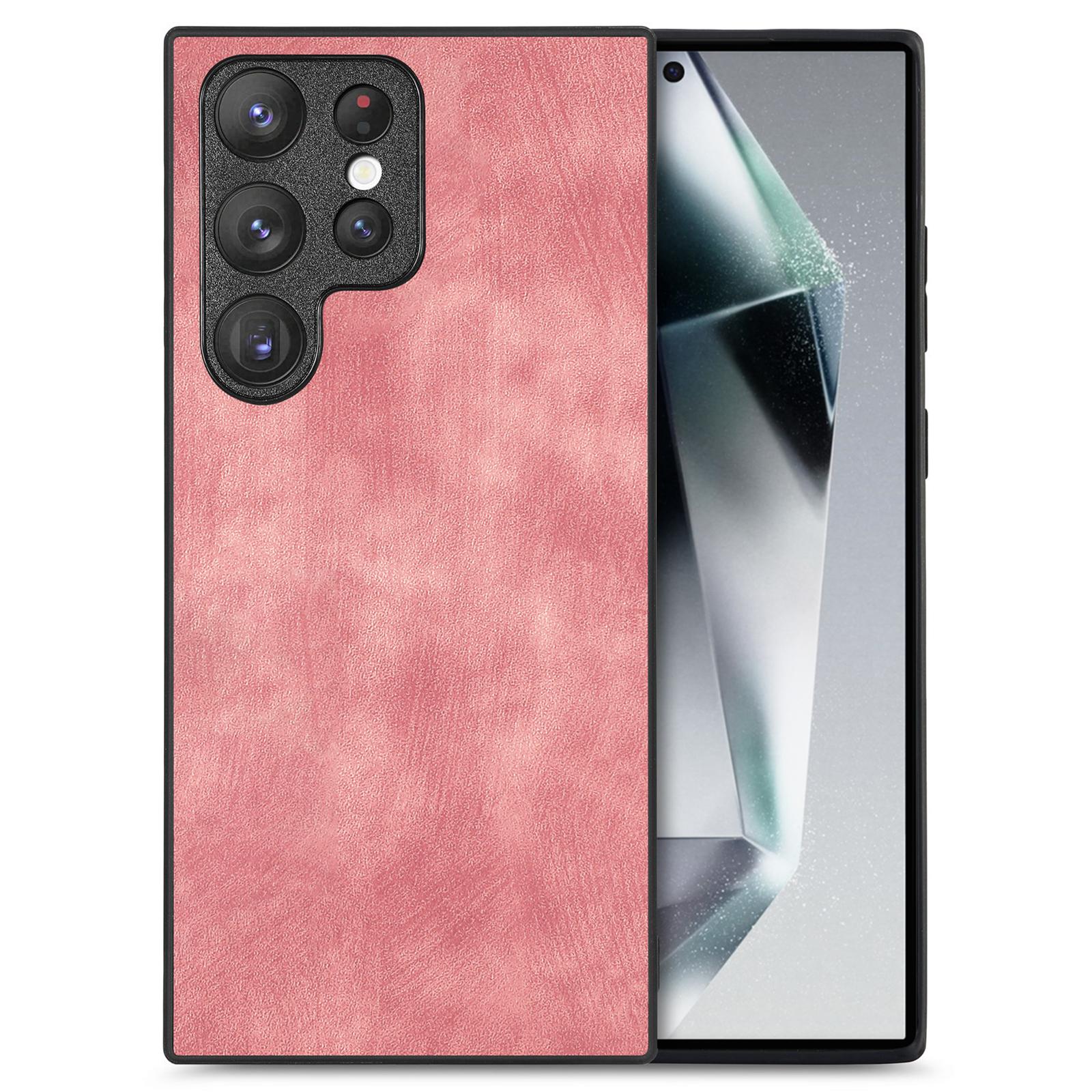 

For Samsung Galaxy S24 Ultra Case Retro Slim Fit PU Leather Phone Back Cover Pink