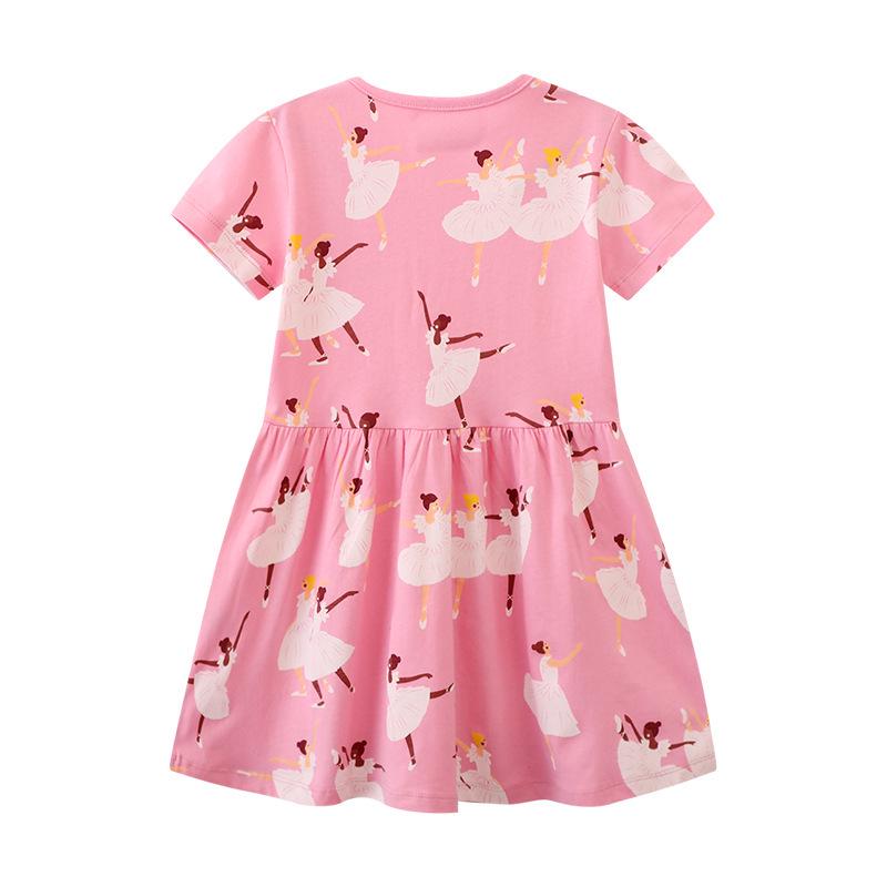 European Unicorn Pattern Summer Dress - Girls' Short-Sleeved Cotton Princess Style