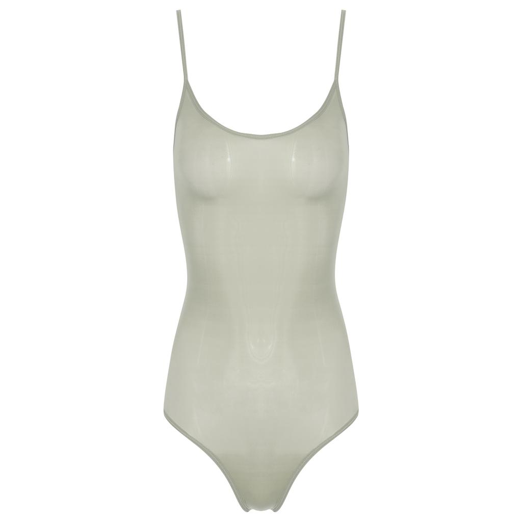 Womens Glossy Sling Bodysuit Adjustable Strap See Through Lingerie Stretchy High Cut Bodycon Lingerie