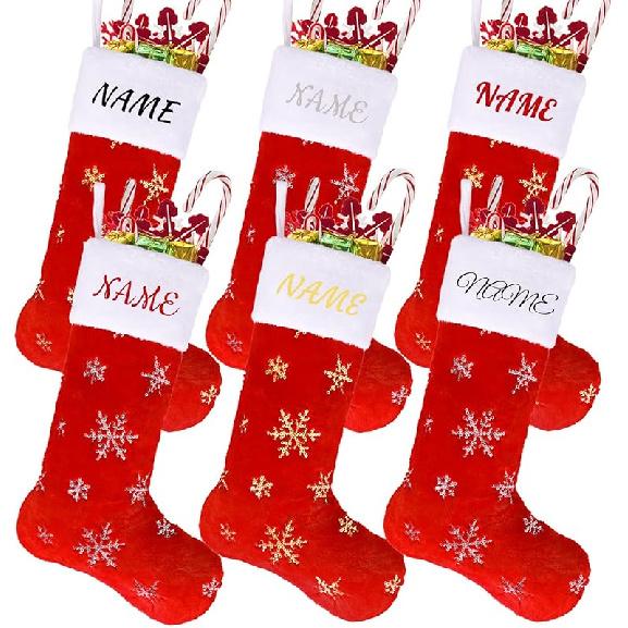 2PCS Plush Christmas Stockings White Faux Fur Large 56cm Deluxe Hanging Xmas Stockings with Silver Sequin Snowflake for Christmas Fireplace