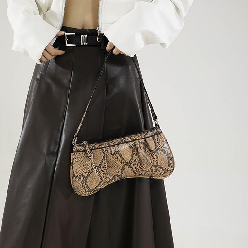 Yogodlns Vintage PU Fashion Shoulder Bag Zipper Closure Snake Skin Print Underarm Bag Women's Trendy Handbag Designer Bag