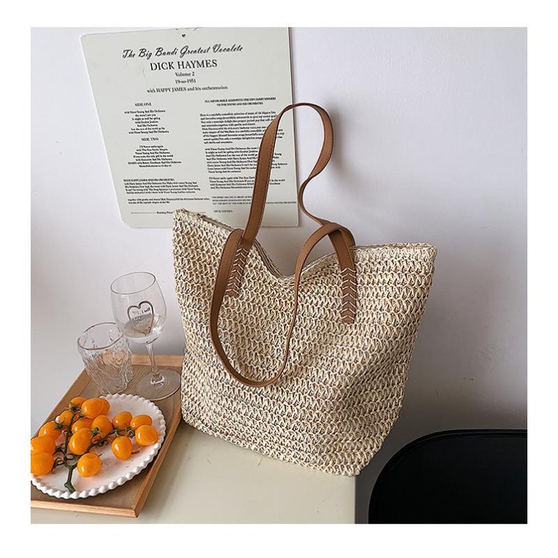 New New Woven One-color Woven Bag Fashionable Shoulder Straw Bag Casual Women's Bag Beach Bag