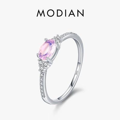 MODIAN 925 Sterling Silver Pink MoonStone Elegant Stackable Finger Ring Eternity Bands for Women Christmas Gifts Fine Jewelry