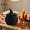 Binnen Oogst Seizoensdecoratie Nep Rotan Halloween Pompoen Beeldje, Zwart Hars Beeld met Heks Veelzijdig Entree Ornament Hoed, Rustiek