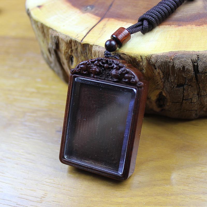 Handmade Lightning-Struck Jujube Wood Pendant Ghau Amulet Box with Pixiu Design