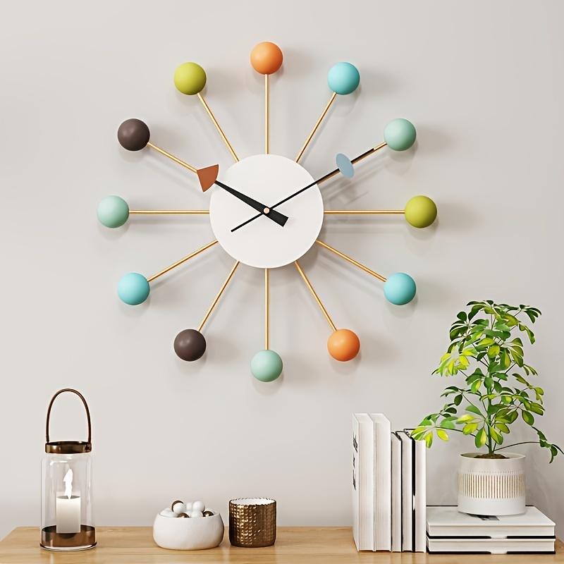 1pc Modern Colorful Ball Wall Clock,Creative Silent Artistic Wooden Decorative Clock For Living Room, Battery Operated AA No Battery Included
