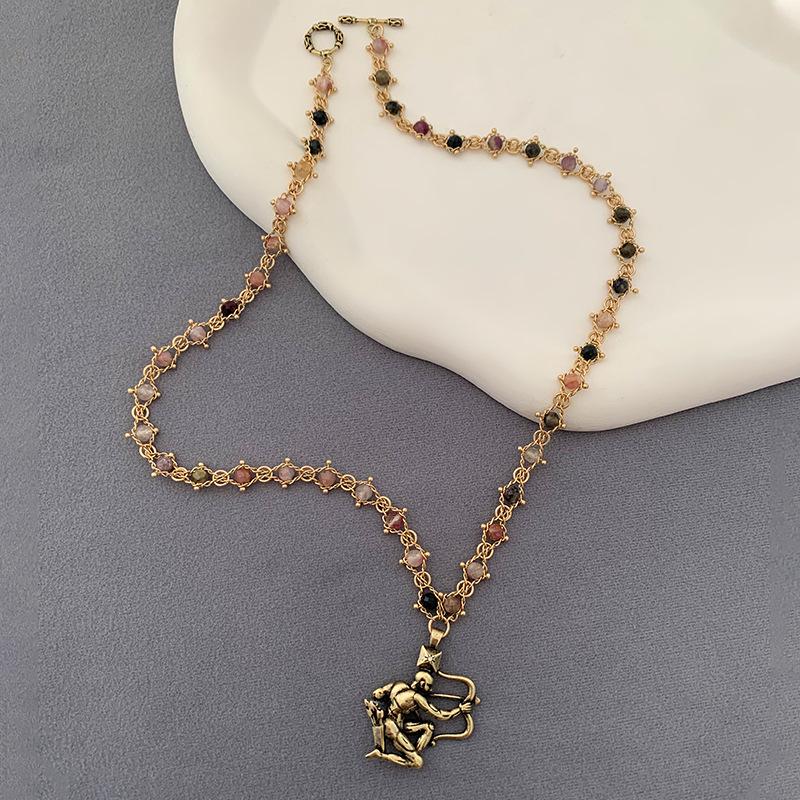 British Retro Tourmaline Handmade Necklace - Gold-Plated Brass with Scorpion Archer Design