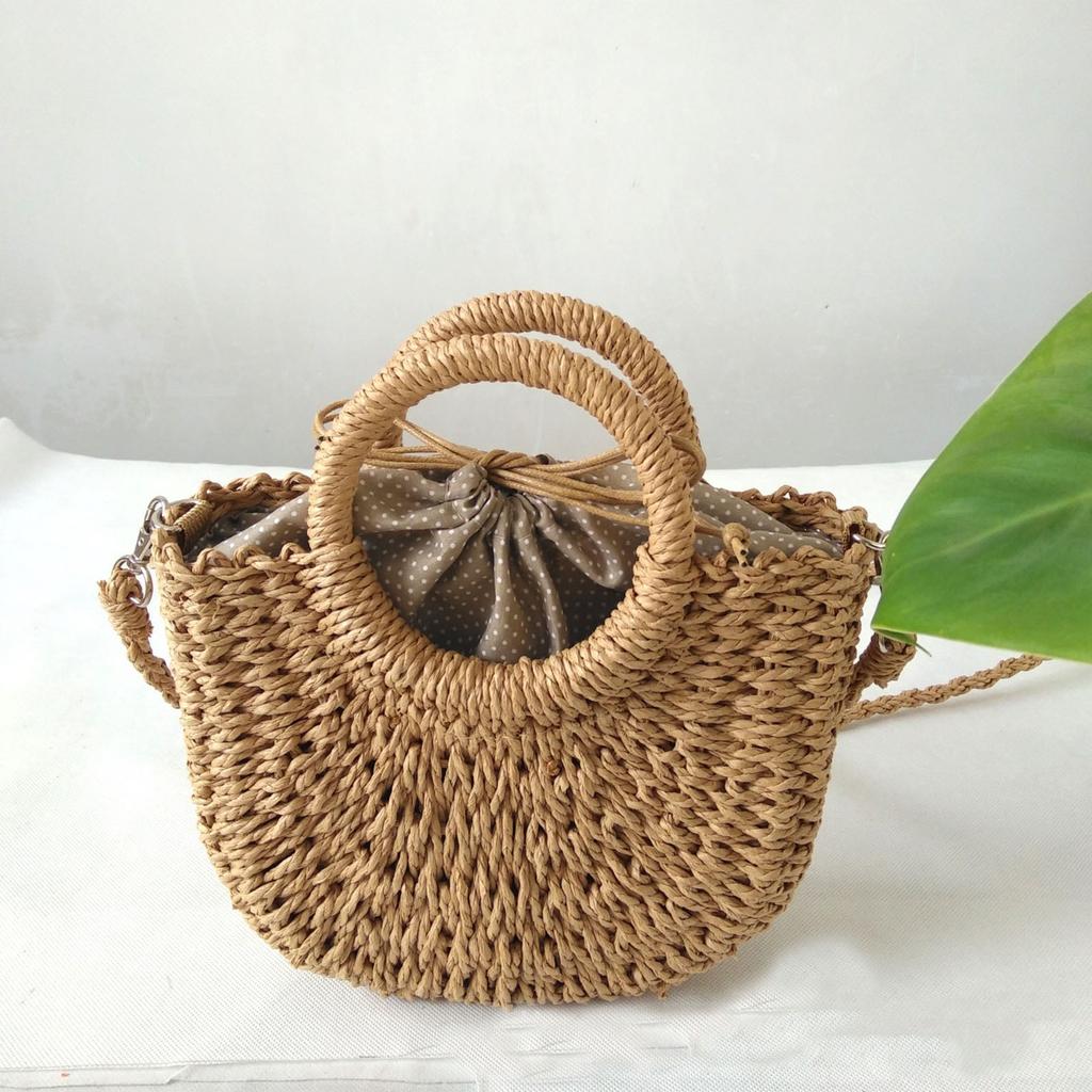 Fashion Vegetable Basket Bag Shoulder Crossbody Rattan Accompaniment Straw Bag Handmade Weaving