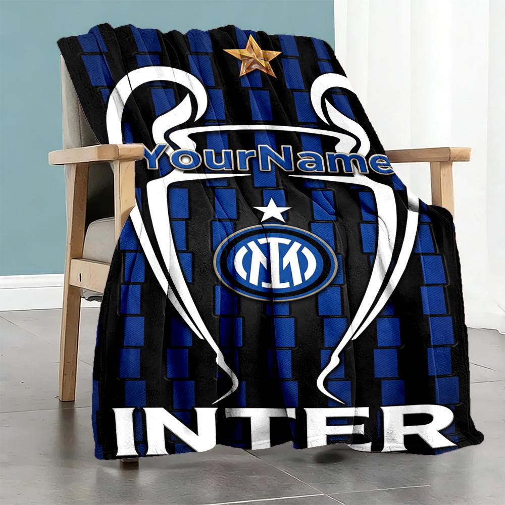 Inter Milan Customize Text Blanket Gift Personalized Blanket Soft & Cozy Versatile for Office Chair Office Picnics Home Decor for All Occasions