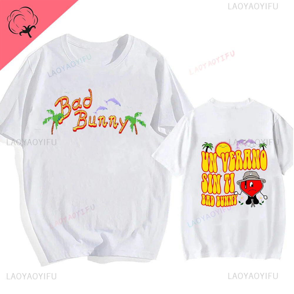 Bad Bunny UN VERANO SIN TI Music Album Print Tshirt Classic Harajuku Loose Streetwear Men Hip Hop Style Shortsleev Tshirt