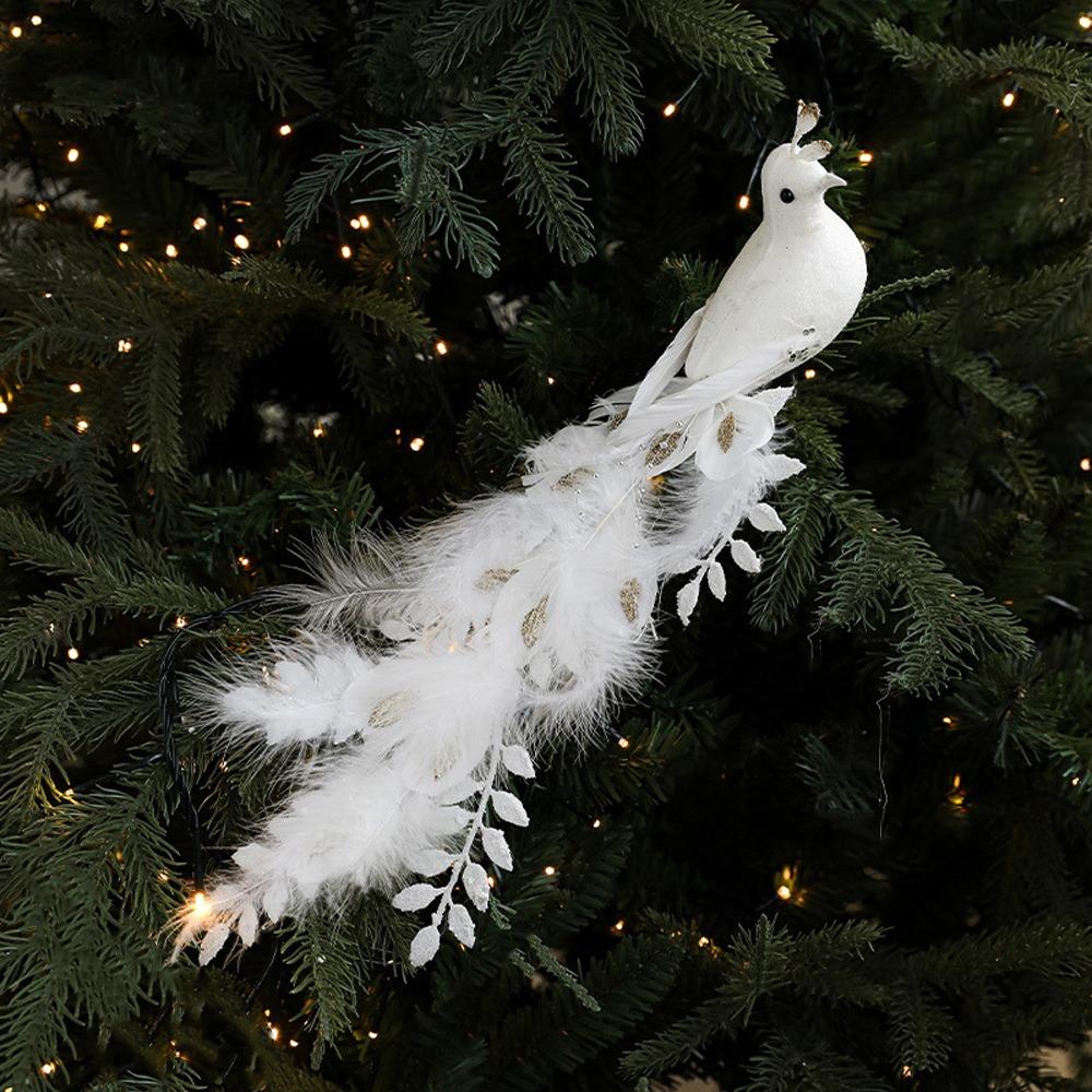 Realistic Christmas Peacock Ornaments Long Tail Peacock Bird Figurine  Home Party Decor