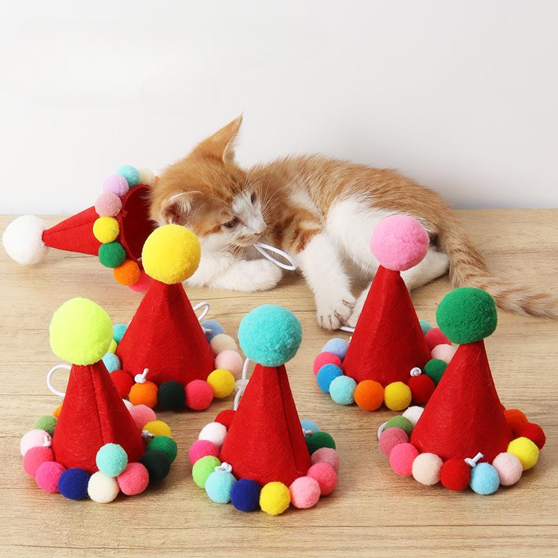 Pet Dog Cat Non-woven Hairball Christmas Hat Headwear Wool Toy Cat Dog Ornaments Pet Supplies