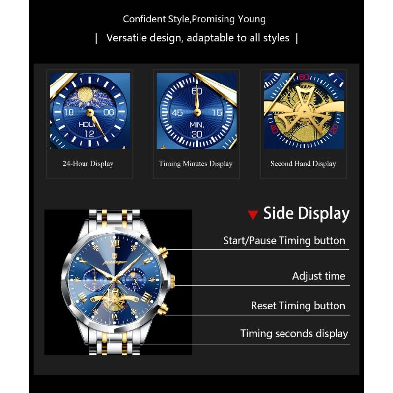 POEDAGAR Original Luxus Herrenuhr Wasserdicht Leuchtend Chronograph Armbanduhr Edelstahl Quarzuhren für Mann Reloj