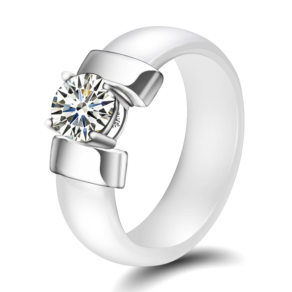 6mm White Black Ceramic Rings Plus Cubic Zirconia for Women Gold Color Stainless Steel Women Wedding Ring Engagement Jewelry