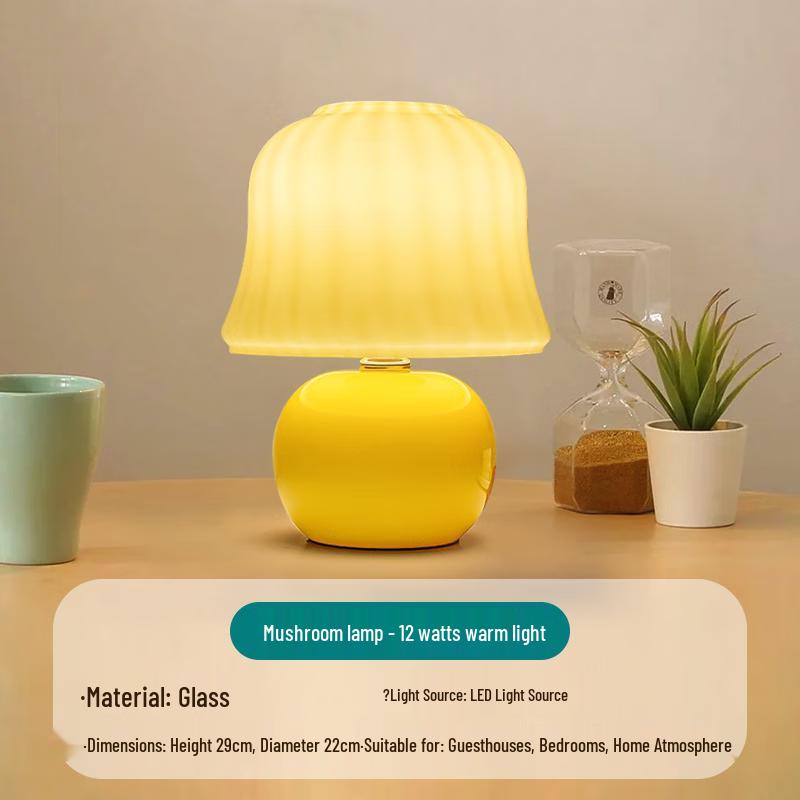 UOSU Nordic Vintage Glass Mushroom Table Lamp