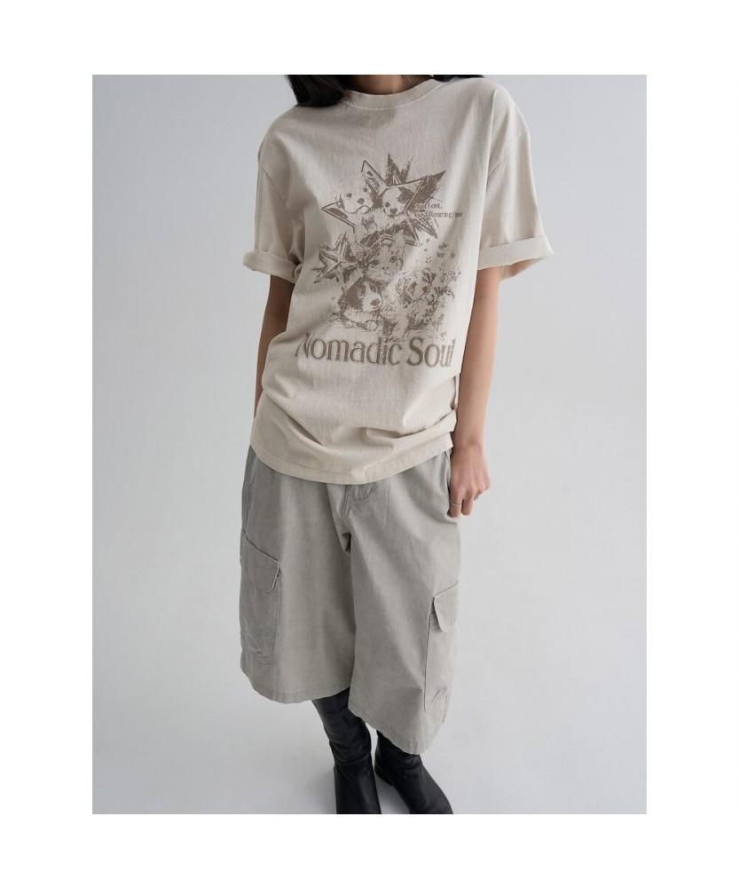 8SECONDS Grunge Oversized Dyed Graphic T-Shirt Beige