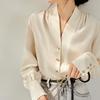 New French Acetate Collar Shoulder Shell Pleated Long Sleeve Shirt