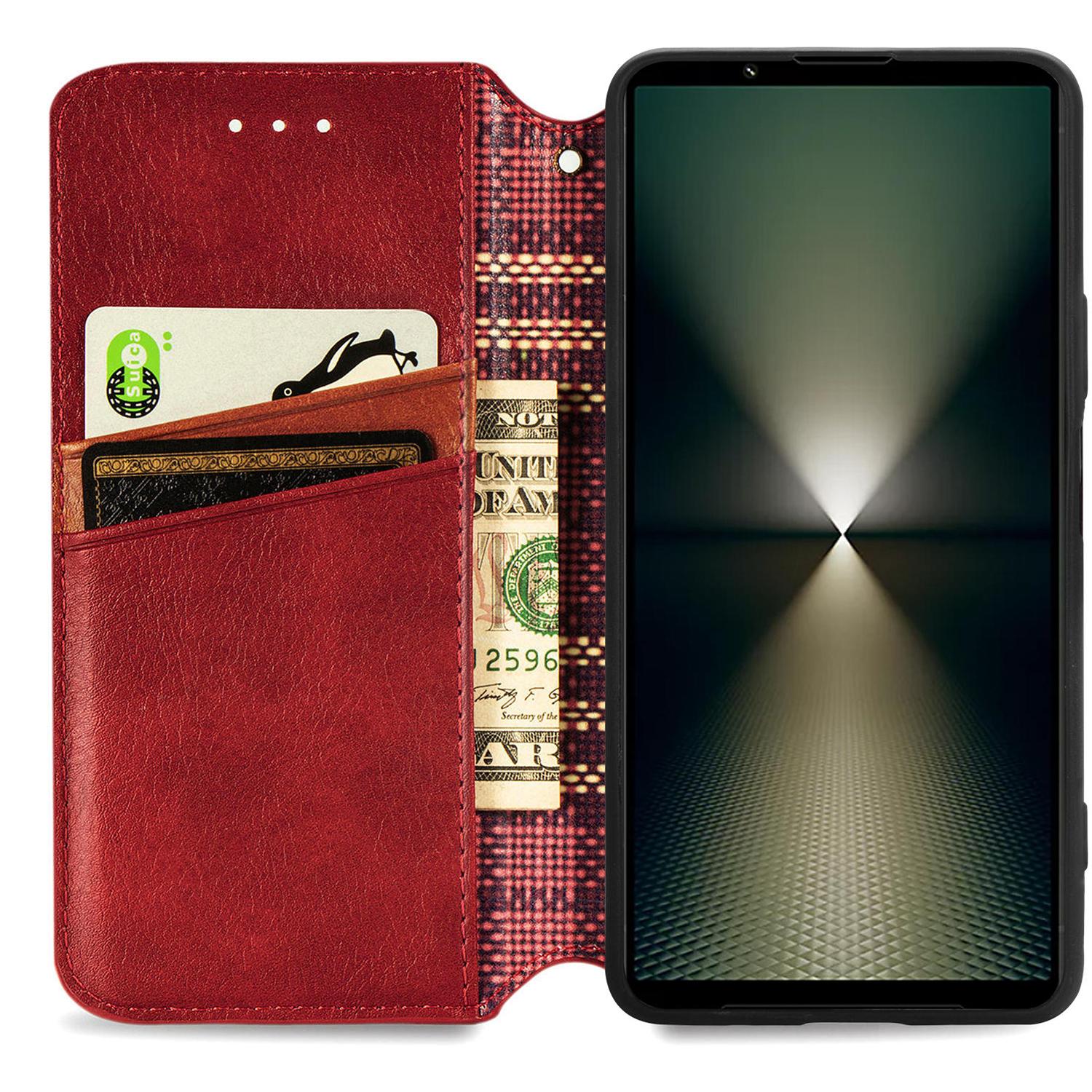 

For Sony Xperia 1 VI PU Leather Case Rhombus Imprint Wallet Stand Phone Cover Red