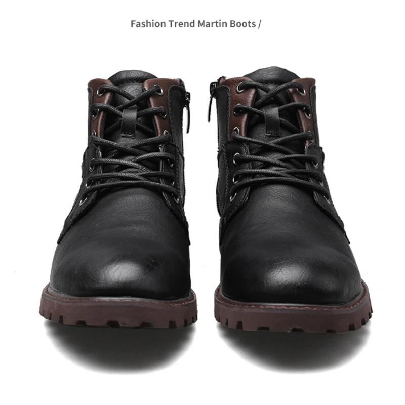 New Leather Men Ankle Boots Plus Size High Top Outdoor Work Footwear  Motorcy Clevintage Cowboy Boots Fashion Men's Casual Shoes