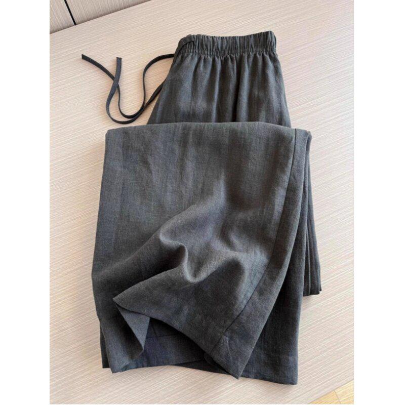 Tencel Linen Women s Wide-Leg Pants - 2025 Summer Style: Lightweight Cotton Linen Straight-Leg Casual Pants XL