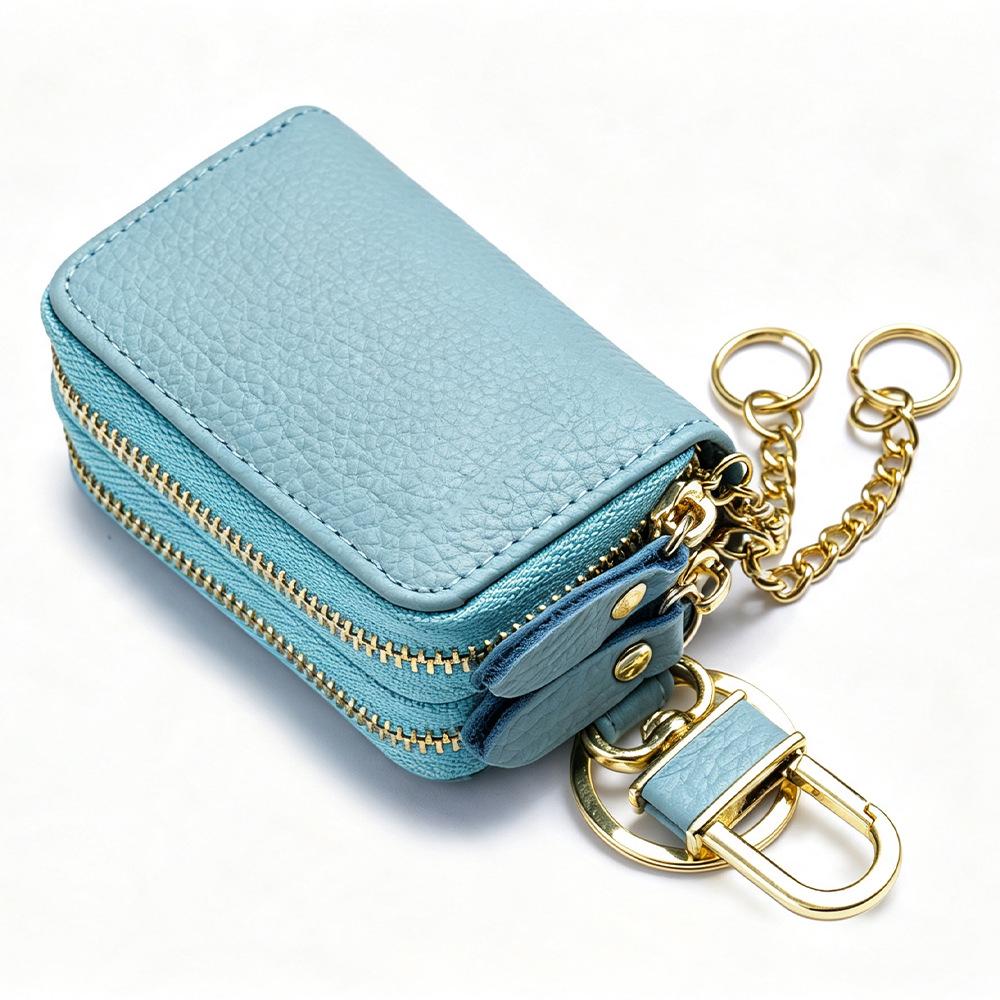 Porte-clés Sacoche de taille en cuir véritable double fermeture éclair Unisexe