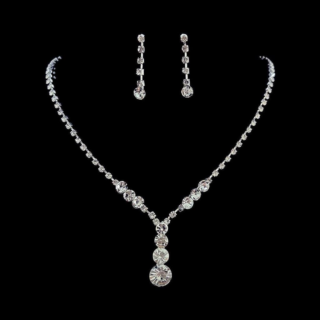 Elegant Rhinestone Water Drop Necklace & Earrings Set for Brides