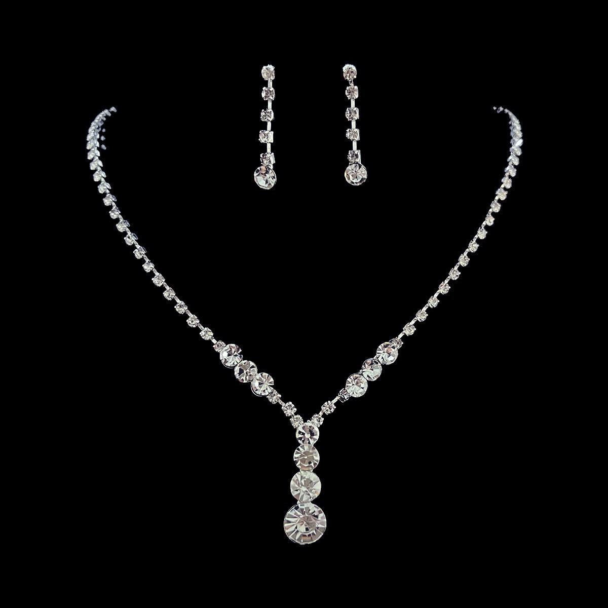 Elegant Rhinestone Water Drop Necklace  Earrings Set for Brides
