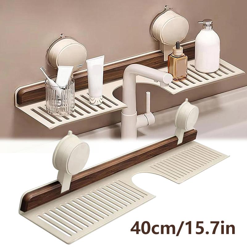 Walnut Suction Cup Bathroom Shelf No-Drill Removable Bathroom Organizer Shelf For Sink And Vanity Wall-Mounted Sink Suction