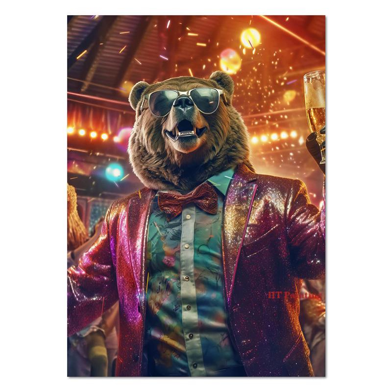 Animale de petrecere amuzante Boxer Câine/Pisică siameză/Rață/Tigru Poster Pânză Pictură DJ Muzică Wall Art Pictures Home Club Bar Decor