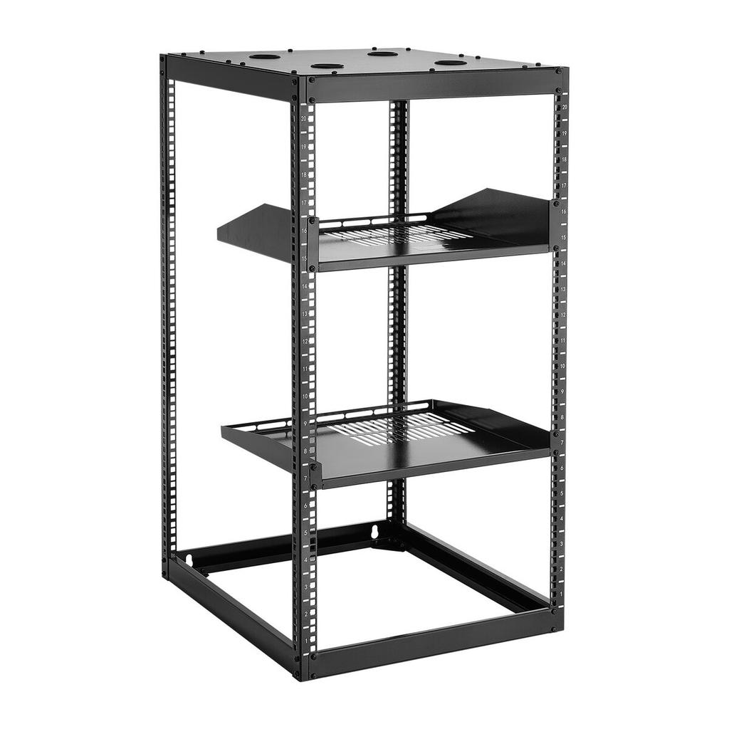 20U Open Frame Netzwerk-Rack, 585 mm Tiefe, Wandmontage oder Bodenaufstellung Server-Rack, Schwerlast 4-Säulen, mit belüfteten Fachböden & Montagematerial,