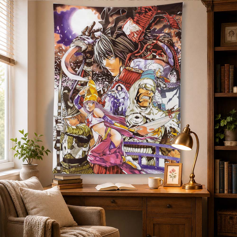 Japanese Death Note Samurai Wall Tapestry Vintage Manga Print Wall Hanging Aesthetic Room Decor for Bedroom Dorm Living Room