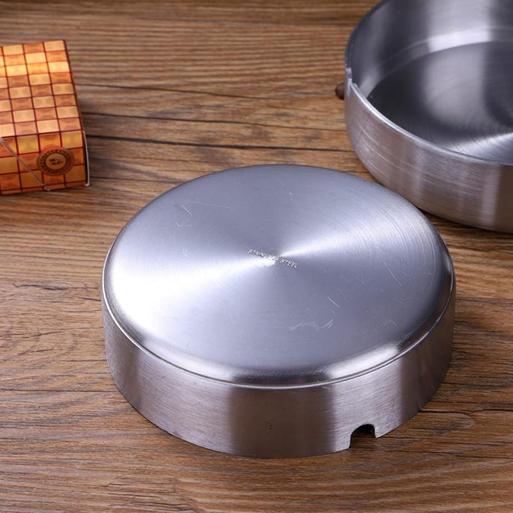1Pc Smoke Ashtray Stainless Steel Cigarette Ash Silver Metal Ash Holder Heavy Duty Tabletop Ashtray For Hotels Restaurant Bar
