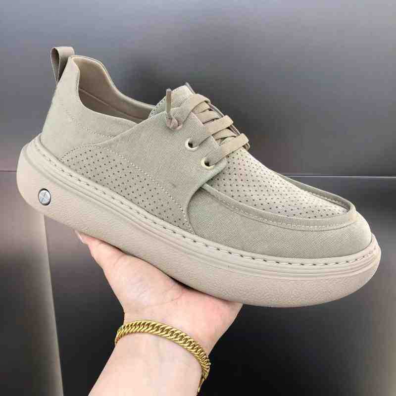 

Men s shoes spring and summer new trend fashion breathable lightweight soft sole thick sole versatile lace-up soft casual cloth shoes 00 бежевый