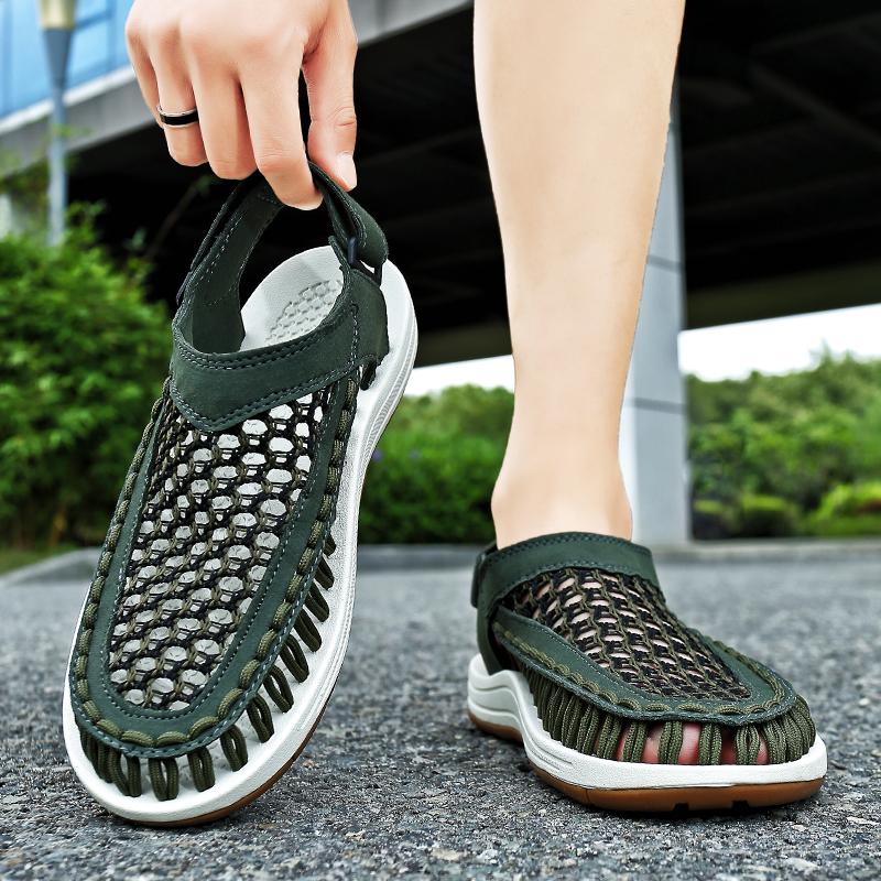 All-match Half Drag Anti-slip Slippers Breathable Mens Casual Shoes New Mesh Cloth Men's Sandals Hot Sale Man Summer Footwear