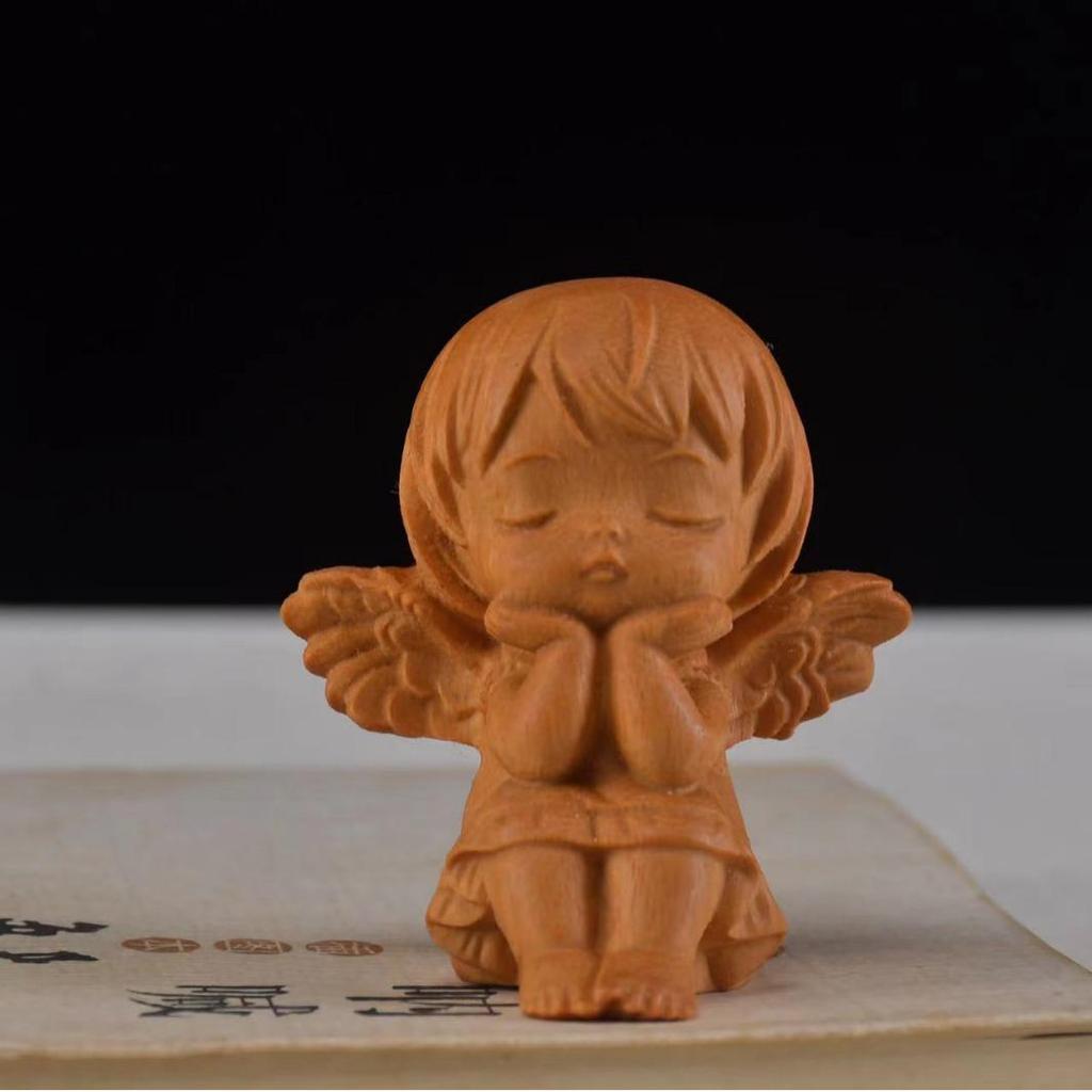 Zlatý Santálový Anděl Dívka Ručně Vyráběná Dřevěná Ozdoba