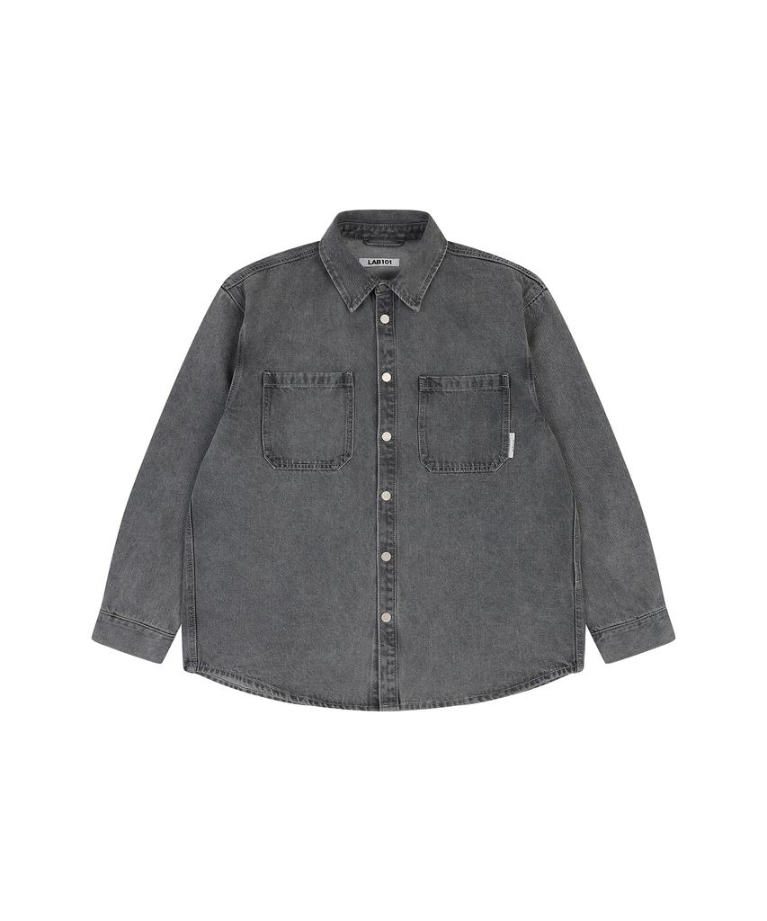 Lab101 Oversized Stonewash Denim Shacket (Grey)