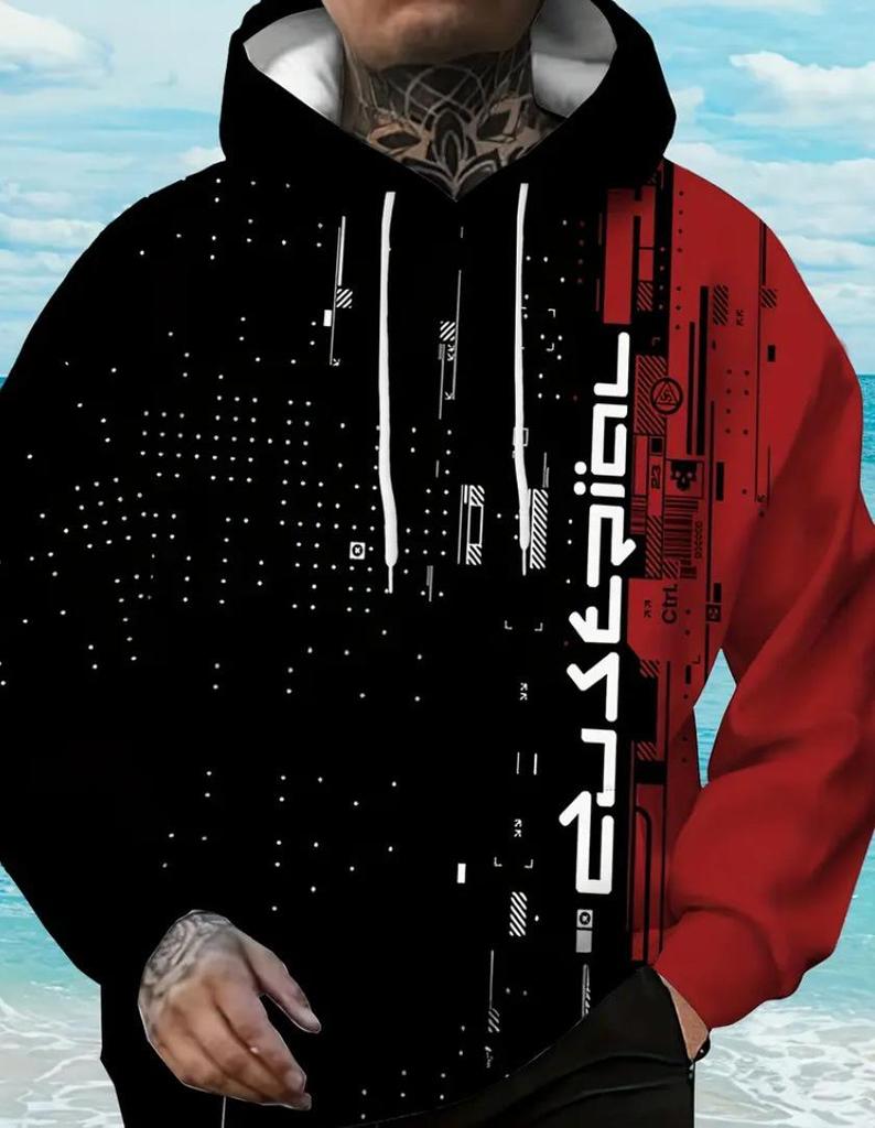 Herren Hoodie mit langem Ärmel, 3D Digital Bunte Serie