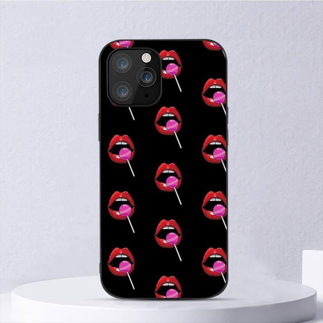 Kiss Sexy Red Lips Lollipop Fashion Black For iPhone Samsung Galaxy Redmi Note S 17 16 15 14 13 20 24 25 54 Pro Max Ultra Fe Air Cover Poco
